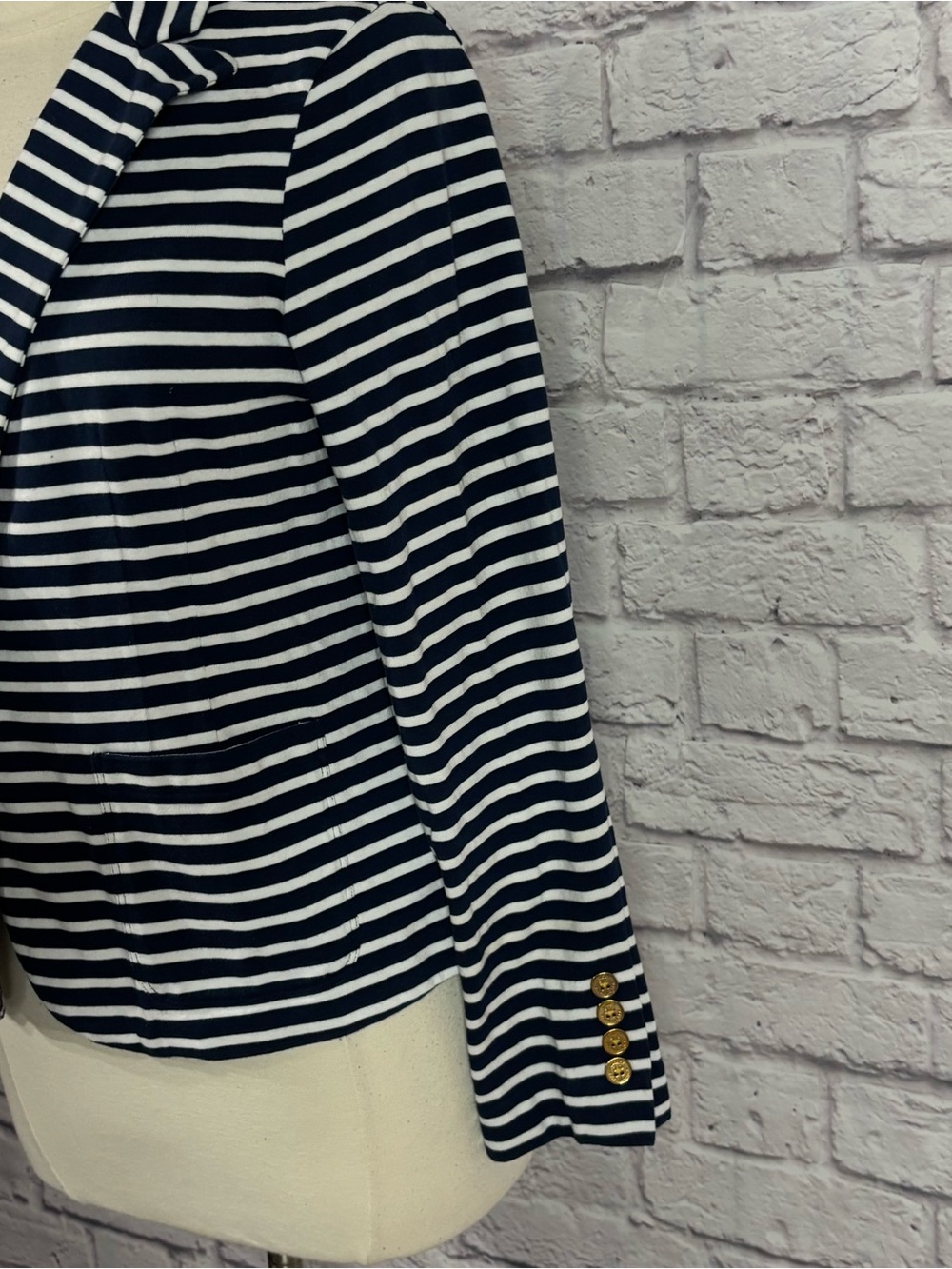 Lauren Ralph Lauren Navy White Striped Knit Blazer Nautical Classic Preppy L - Picture 6 of 12